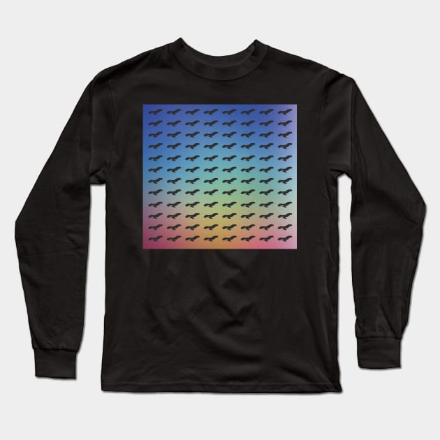 Flying Birds Black Silhouette Pattern w/ Colorful Background Long Sleeve T-Shirt by Freid